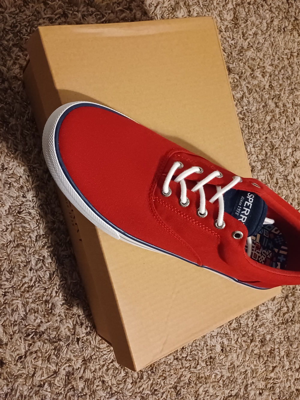 Sperry Red Canvas Boat Shoe with White Laces
